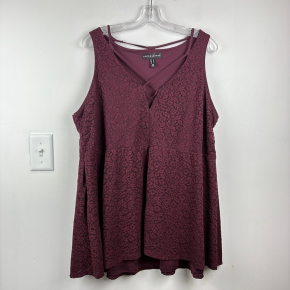 Love & Legend Deep Red Lace Overlay Peplum Tank Top - Picture 2 of 7